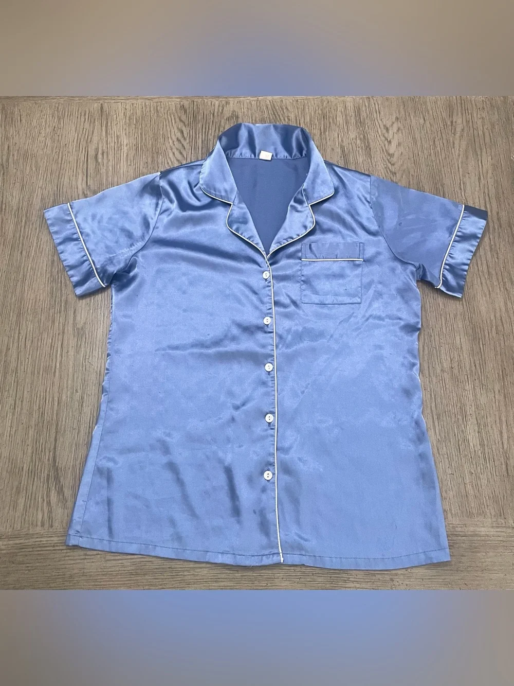 Women’s silky pajama top, cornflower blue, small